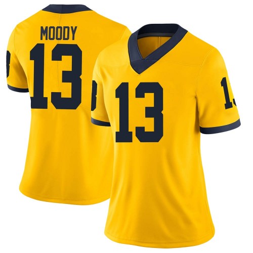 Jake Moody Michigan Wolverines Women's NCAA #13 Maize Limited Brand Jordan College Stitched Football Jersey EXA3054TA